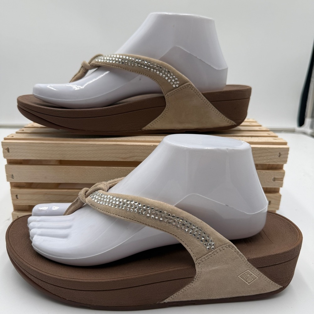 FitFlop Sandal Crystal Swirl Rhinestone Suede Thong Nude Womens 9